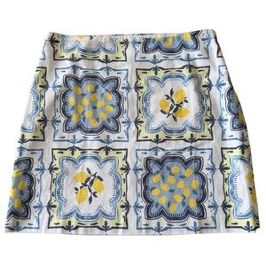 LOFT Geometric Floral Mini Skirt Blue & Yellow Sicily NWT Sz 10